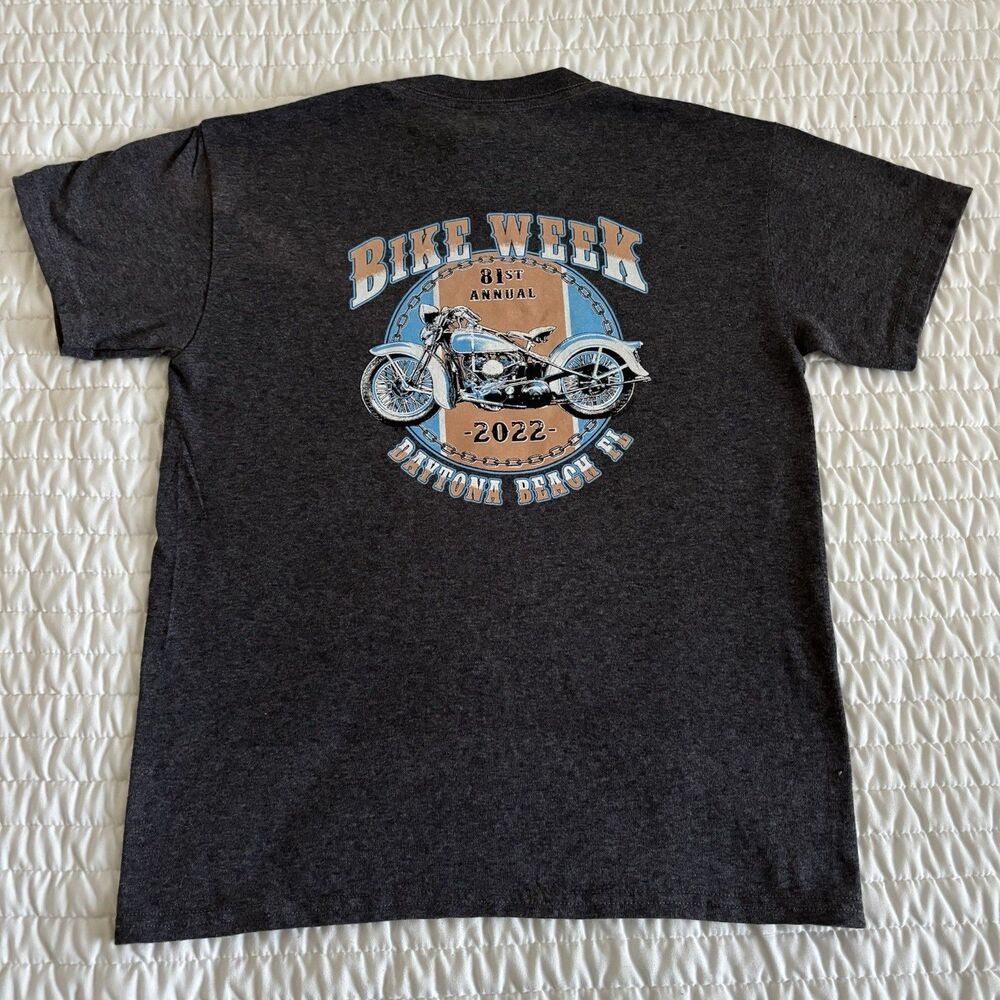 2022 Bike Week Daytona Beach Gray Double Sided Print Youth T-Shirt Medium Child
